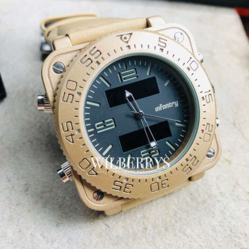 INFANTRY MILITARY CO. Tank XL 47mm DUAL MOVEMENT Watch with Leather Band BOXED, FULLY LOADED!