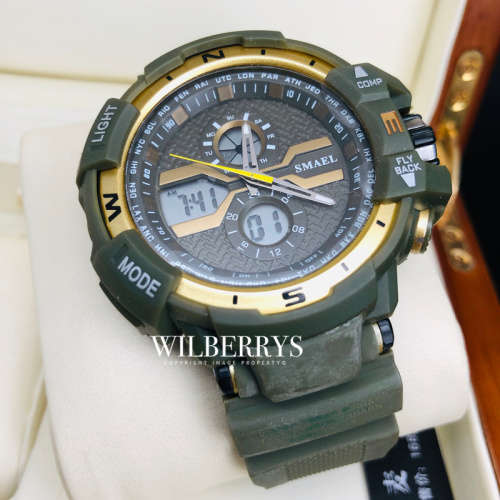 SMAEL Shock Proof Sports Chrono Army Green Dual Time Backlight etc **BRAND NEW**