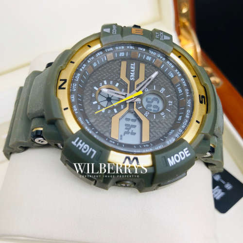 SMAEL Shock Proof Sports Chrono Army Green Dual Time Backlight etc **BRAND NEW**