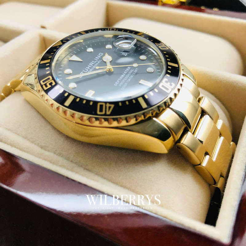 Retail: R7,999.00 STUHRLING ORIGINAL® Men's DEPTHMASTER GOLD pl EDITION Watch BRAND NEW
