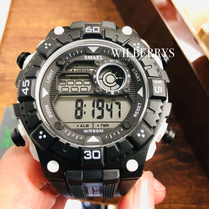 SMAEL Shock Proof Black/White Sport Watch 5ATM WATER RESISTANT **BRAND NEW**