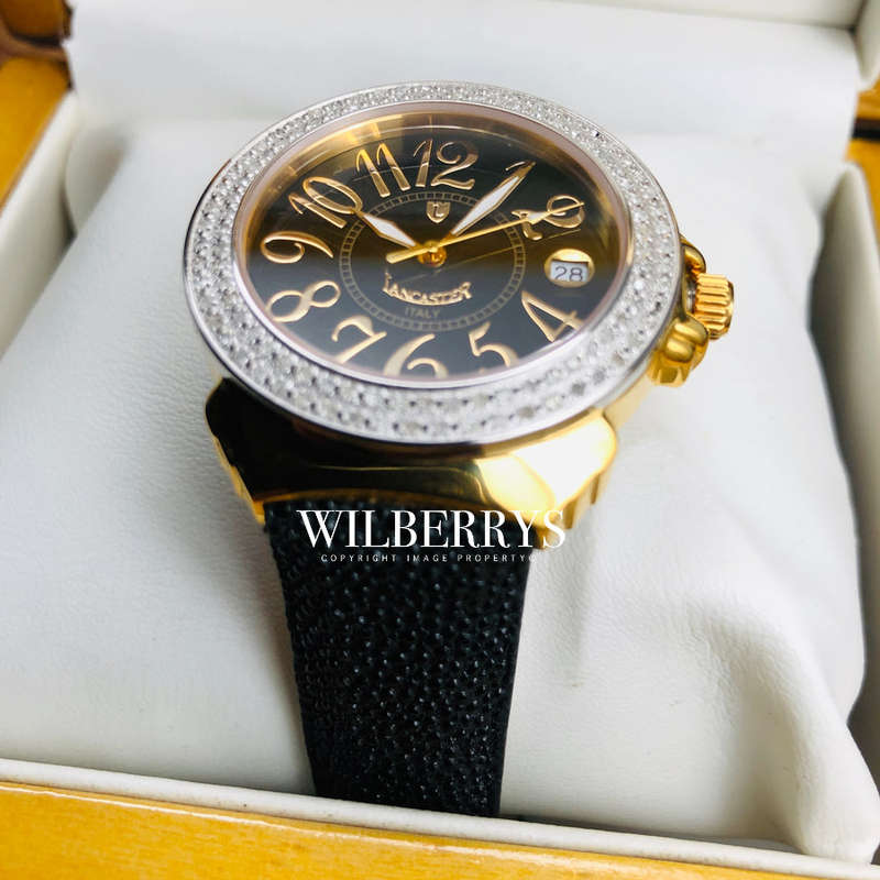 Retail: R25,000.00 Lancaster Italy Women's 112 Diamond Pilola Leather Giuloche Band Watch BRAND NEW