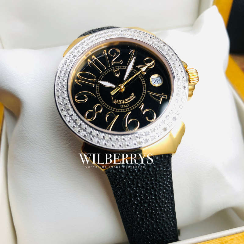 Retail: R25,000.00 Lancaster Italy Women's 112 Diamond Pilola Leather Giuloche Band Watch BRAND NEW
