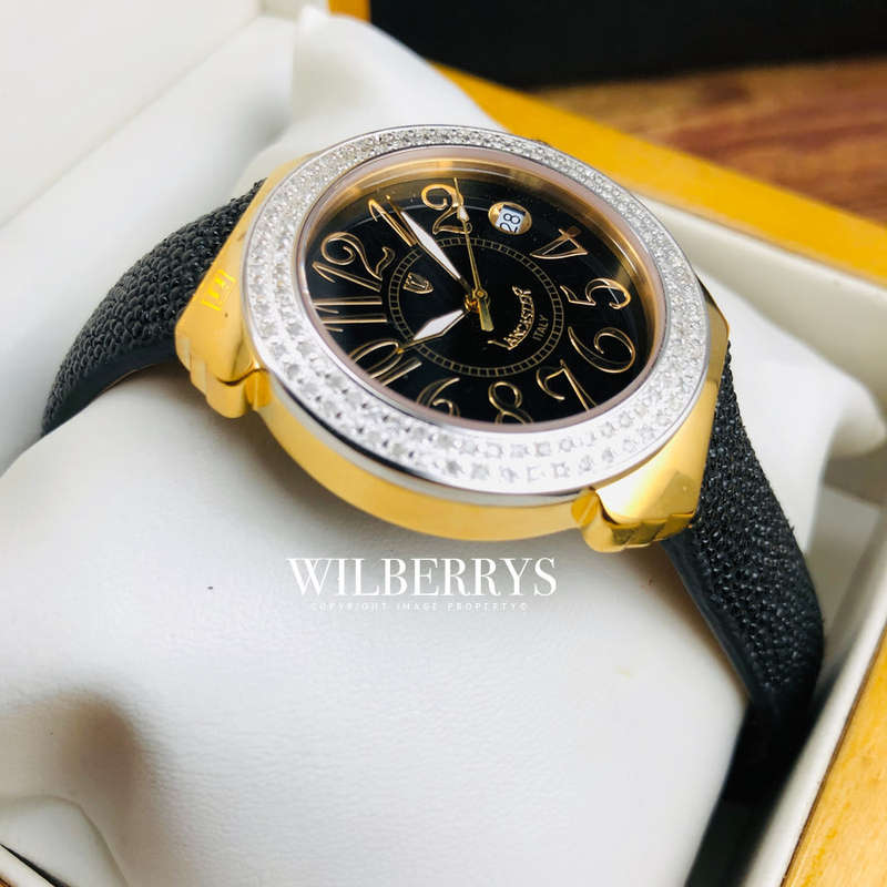 Retail: R25,000.00 Lancaster Italy Women's 112 Diamond Pilola Leather Giuloche Band Watch BRAND NEW