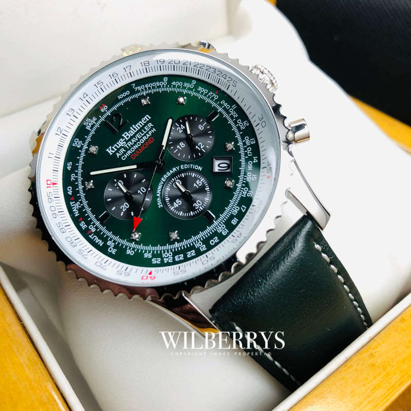 Retail: R14,000.00 Krug-Baumen Men's Air Traveller 46mm Diamond 25th Anniversary Emerald Watch