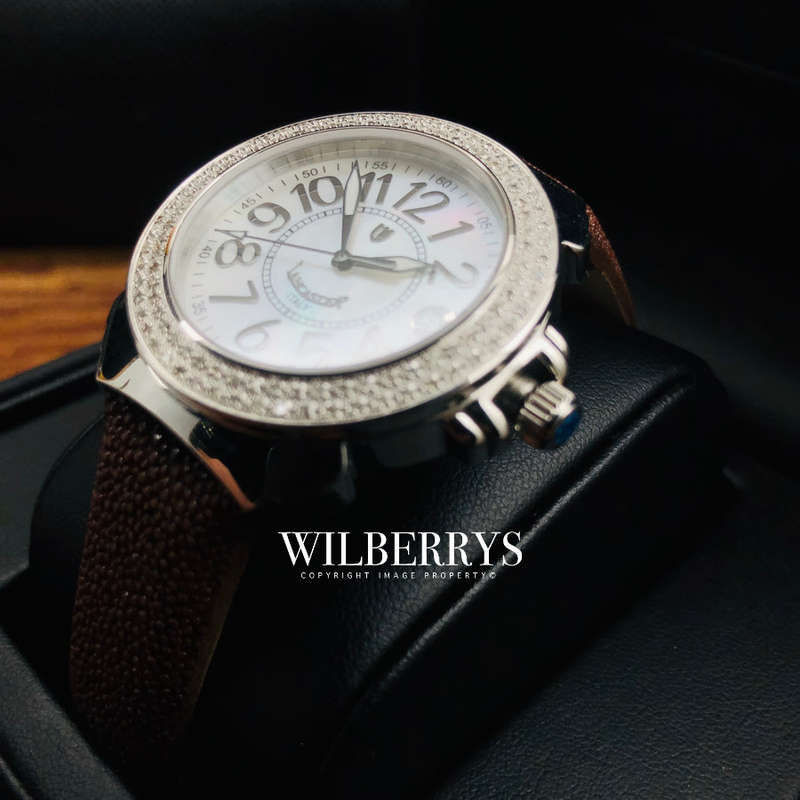 Retail: R25,000.00 Lancaster Italy Women's 112 Diamond Pilola Leather Giuloche Band Watch BRAND NEW