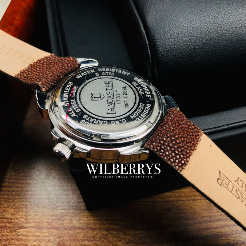 Retail: R25,000.00 Lancaster Italy Women's 112 Diamond Pilola Leather Giuloche Band Watch BRAND NEW
