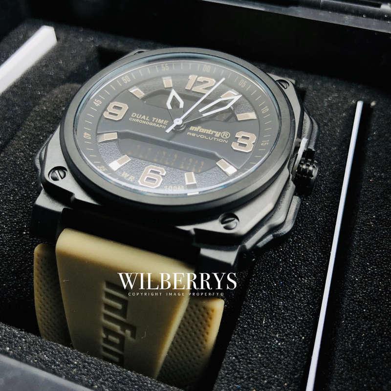 Retail: R8999.00 REVOLUTION® Men's Desert Eagle Dual Time Surgical Steel Silicone Watch NEW