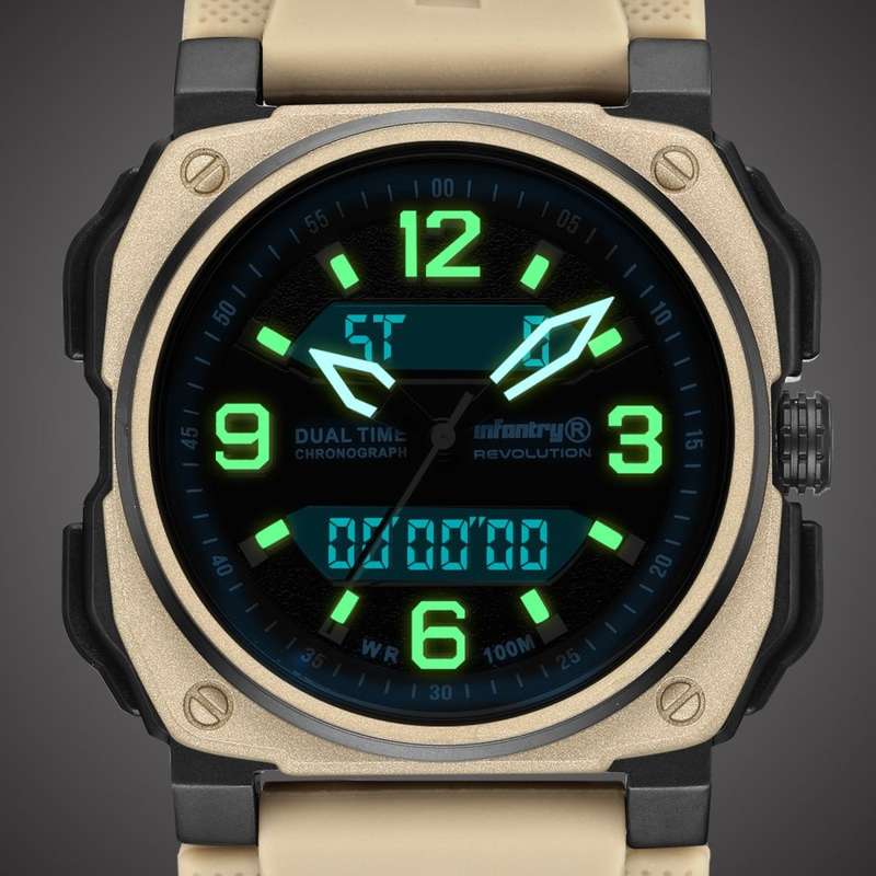 Retail: R8999.00 REVOLUTION® Men's Desert Eagle Dual Time Surgical Steel Silicone Watch NEW