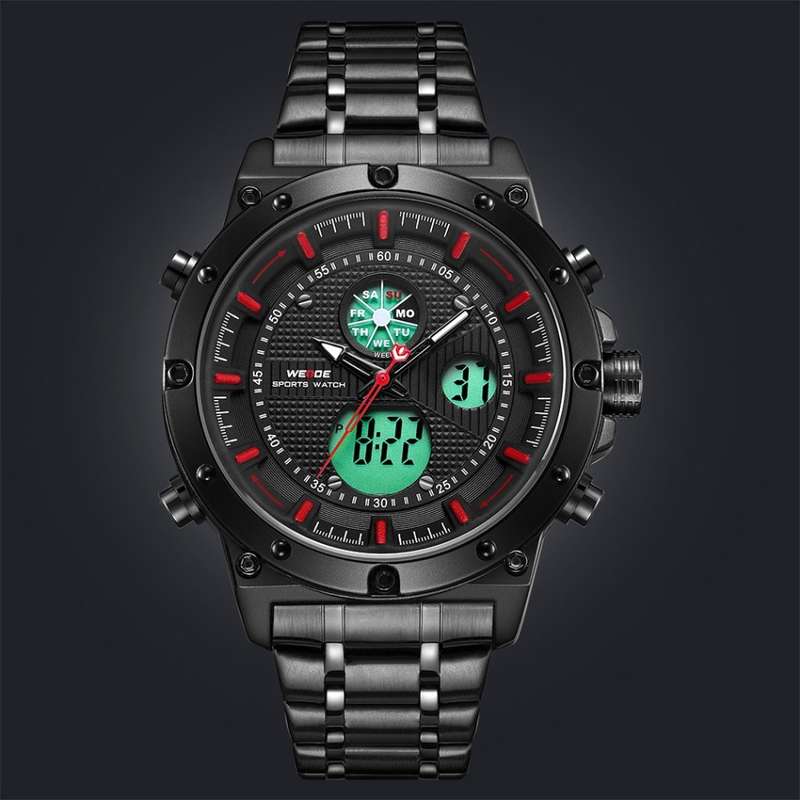 WEIDE Men's Goblin Ionic Steel 48mm Red Trim Dual Time + ALARM Watch BRAND NEW official SA store