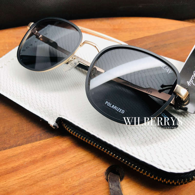 HOT!! QUAY Men's APOLLO A-ROD POLARIZED Aviator Matt Black Gold Trim Sunglasses **100% AUTHENTIC**