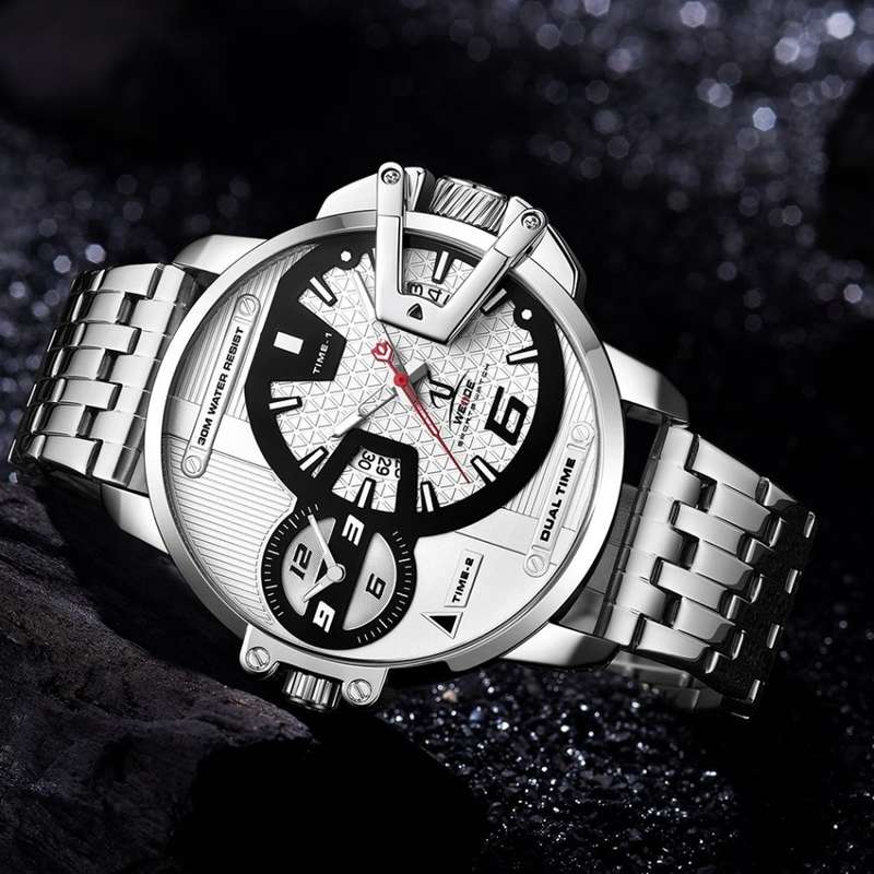 WEIDE Men's Gigantaur 50mm Icelantic STEEL Dual Time + ALARM Watch BRAND NEW official SA store