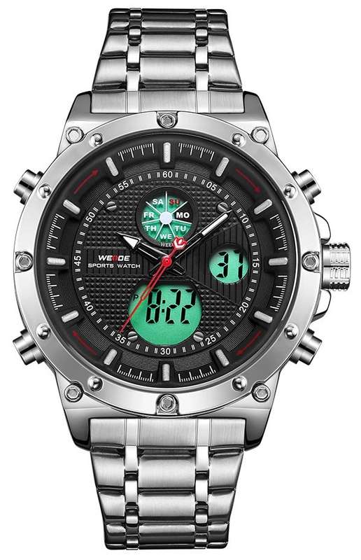 WEIDE Men's Goblin Steel 48mm Red Trim Dual Time + ALARM Watch BRAND NEW official SA store