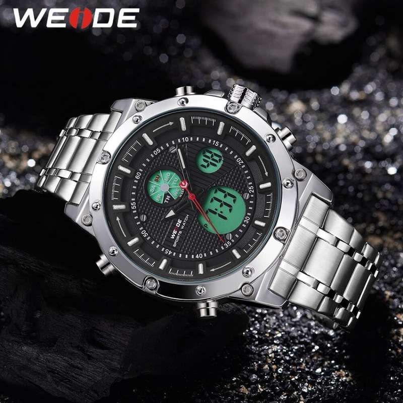 WEIDE Men's Goblin Steel 48mm Red Trim Dual Time + ALARM Watch BRAND NEW official SA store