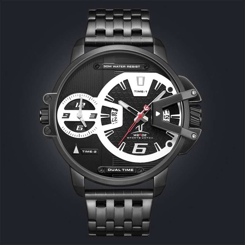 WEIDE Men's Gigantaur 50mm Black IONIC STEEL Dual Time + ALARM Watch BRAND NEW official SA store