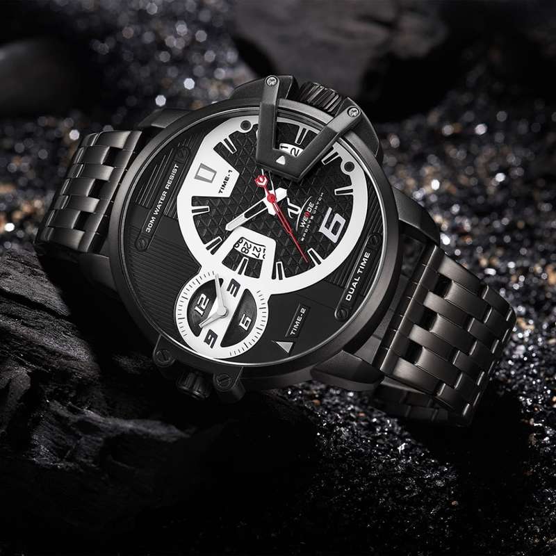 WEIDE Men's Gigantaur 50mm Black IONIC STEEL Dual Time + ALARM Watch BRAND NEW official SA store