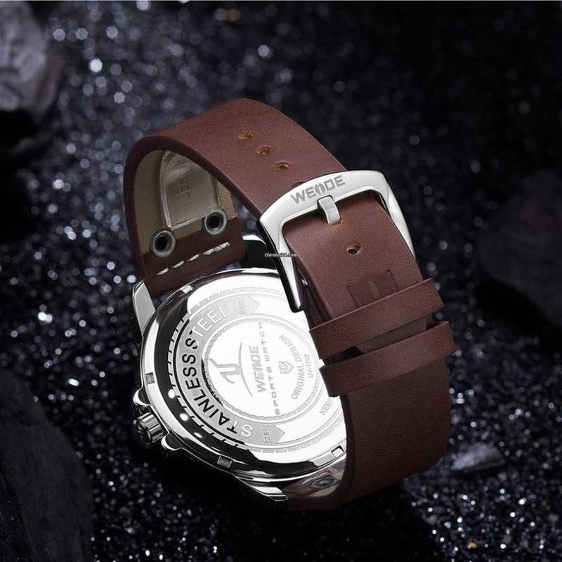 WEIDE Men's Gigantaur 50mm Brown Leather Dual Time + ALARM Watch BRAND NEW official SA store