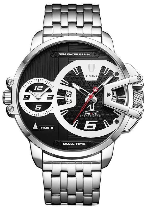 WEIDE Men's Gigantaur 50mm STEEL Dual Time + ALARM Watch BRAND NEW official SA store