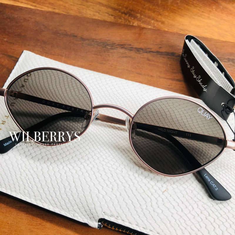 Must see!! QUAY Women's Wild Night Vintage Rose Gold/Smoke Sunglasses **AUTHENTIC BRAND NEW