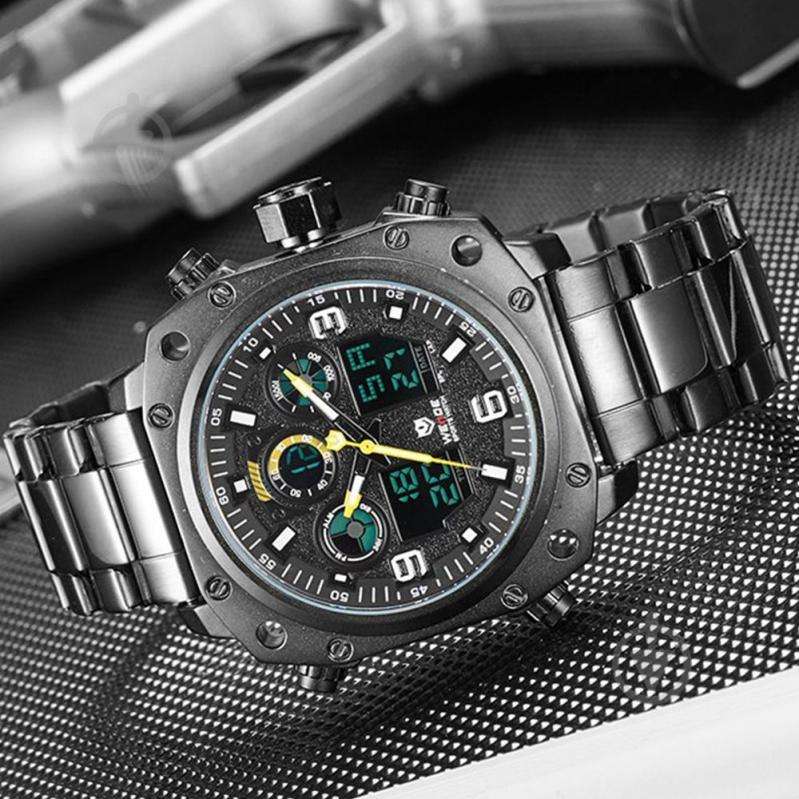WEIDE Men's Delta Squadron IONIC STEEL BLACK/Yellow Detailing Watch BRAND NEW official SA store
