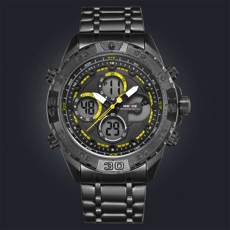 WEIDE Men's Andromeda Black IONIC STEEL ED. Dual Time + ALARM Watch BRAND NEW official SA store