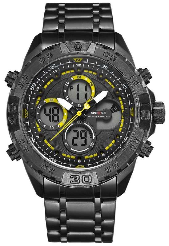 WEIDE Men's Andromeda Black IONIC STEEL ED. Dual Time + ALARM Watch BRAND NEW official SA store