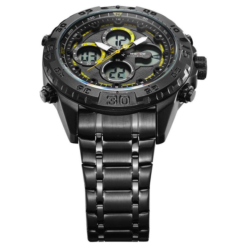WEIDE Men's Andromeda Black IONIC STEEL ED. Dual Time + ALARM Watch BRAND NEW official SA store