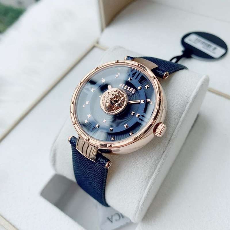 Retail: R8299.00 VERSACE Women's Medusa Parisan Blue Leather Watch BRAND NEW NEW IN BOX