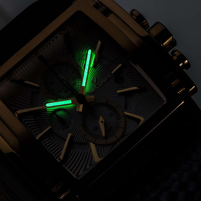 YVES CAMANI Men's Escaut Black/Gold Plated Chrono with Carbon Fibre Leather Watch + Gold Tin