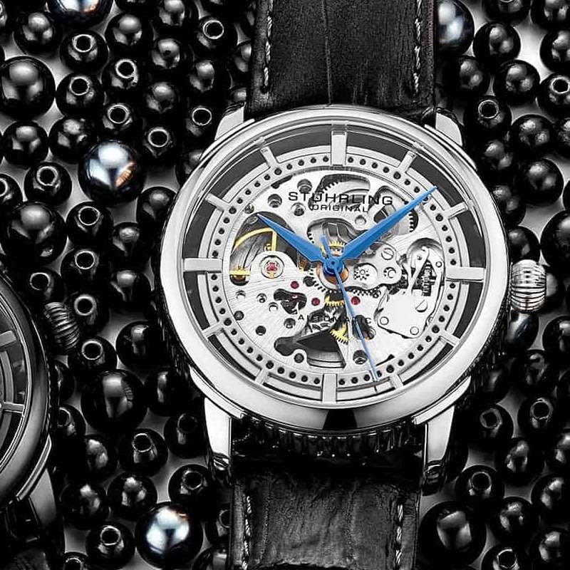 Retail: R8,000.00 STUHRLING ORIGINAL® Men's 42mm Winchester Automatic Skeleton Watch BRAND NEW!