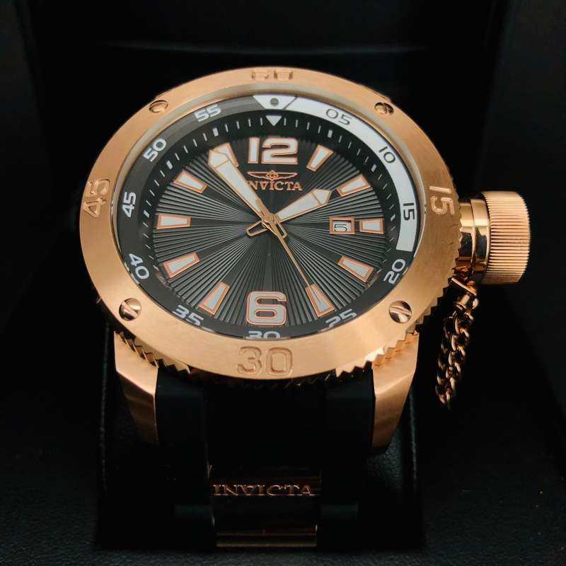 Retail: R10,000.00 INVICTA Men's Russian Diver 18k Gold Plated 51.5mm Silicone Infused Watch NEW!!
