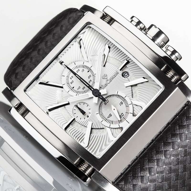YVES CAMANI Men's Escaut Chrono with Carbon Fibre Leather Watch + Gold Tin BARND NEW