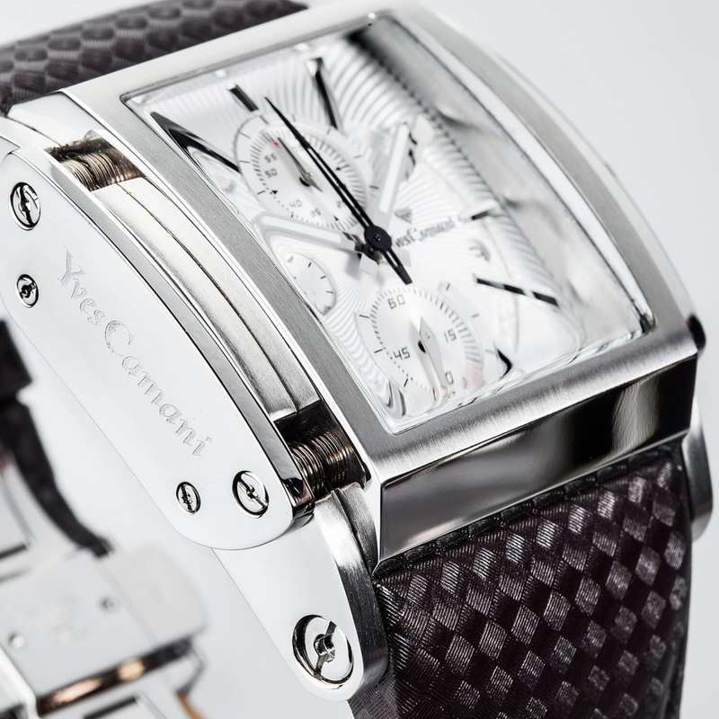 YVES CAMANI Men's Escaut Chrono with Carbon Fibre Leather Watch + Gold Tin BARND NEW