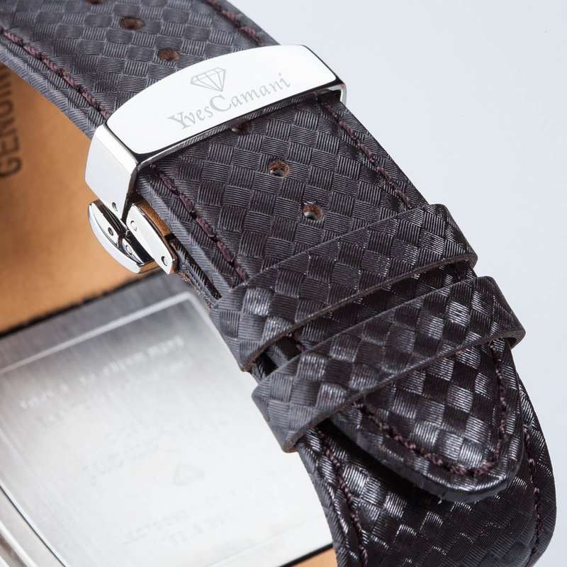 YVES CAMANI Men's Escaut Chrono with Carbon Fibre Leather Watch + Gold Tin BARND NEW