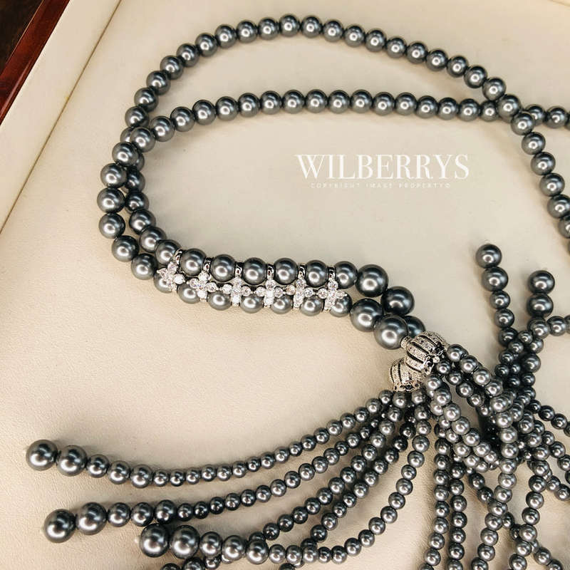PEARLS!!!! Retail: R7,900.00 AMRITA NEW YORK Cubic Zirconia Pearl Necklace GREY Pearl