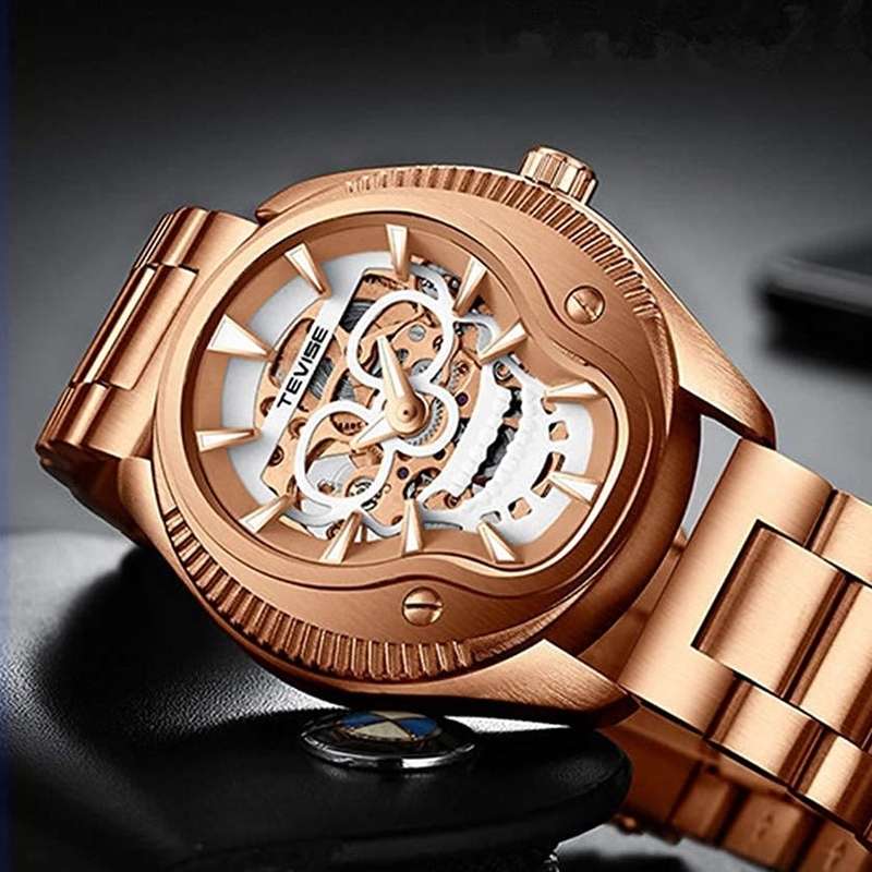 Retail: R2,799.00 TEVISE ® Men's The Skull Steel Rose Gold plated Luminous Automatic Watch BRAND NEW