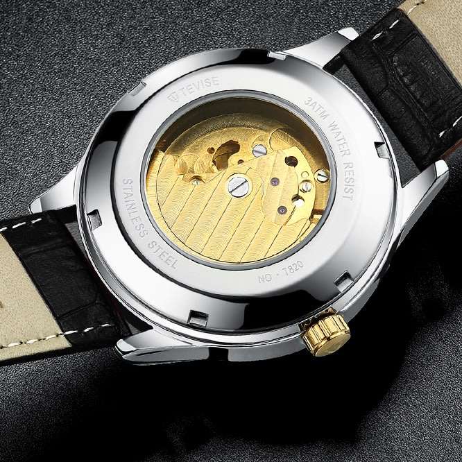 Retail: R2,399.00 TEVISE ® Men's Pirogue II Leather Automatic Moonphase Gold Trim Watch BRAND NEW