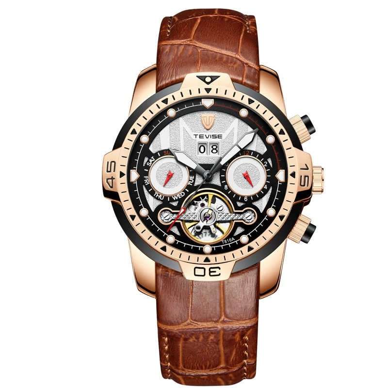 Retail: R2,799.00 TEVISE ® Men's El Diablo Leather Rose Gold/Silver Watch BRAND NEW