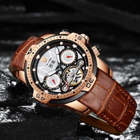 Retail: R2,799.00 TEVISE ® Men's El Diablo Leather Rose Gold/Silver Watch BRAND NEW