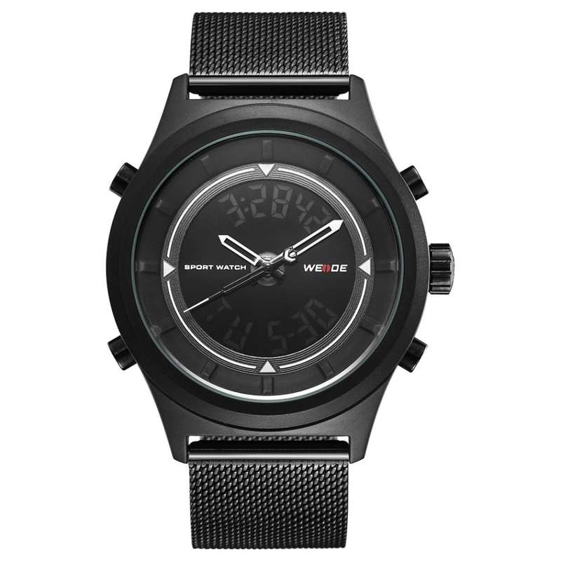 WEIDE Men's Classic Milanese Dual Time Black Watch BRAND NEW official SA store