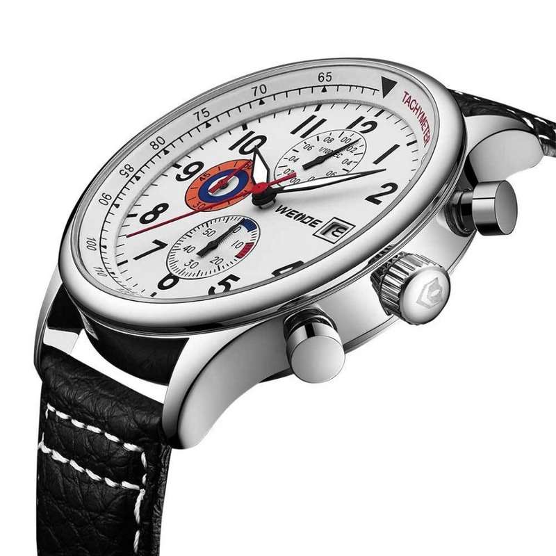 WEIDE Men's Bullet White/Black Leather Pilot Watch BRAND NEW official SA store