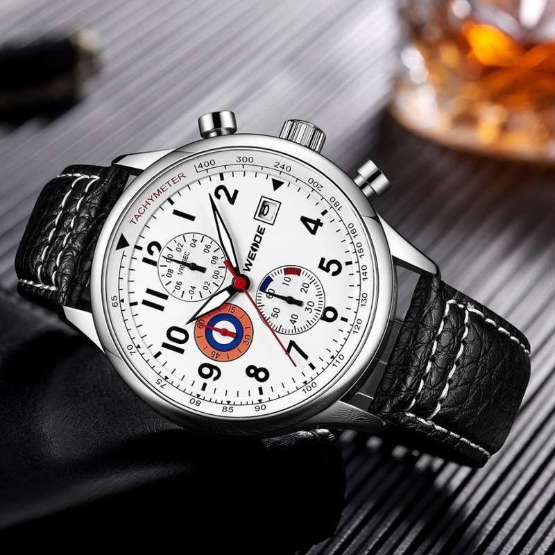 WEIDE Men's Bullet White/Black Leather Pilot Watch BRAND NEW official SA store