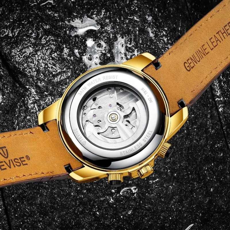 Retail: R2,799.00 TEVISE ® Men's El Diablo AUTOMATIC Leather Black Ionic Watch BRAND NEW
