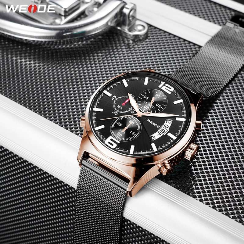 WEIDE Men's Racer Milanese Rose Gold/Black Chronograph Watch BRAND NEW official SA store