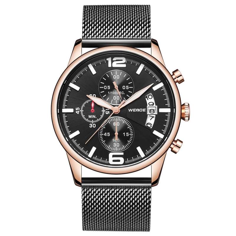 WEIDE Men's Racer Milanese Rose Gold/Black Chronograph Watch BRAND NEW official SA store