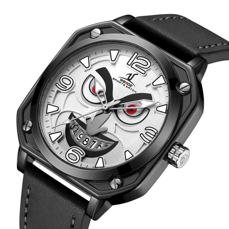 WEIDE Men`s Joker Leather Black/Silver Date Luminous Watch BRAND NEW official SA store