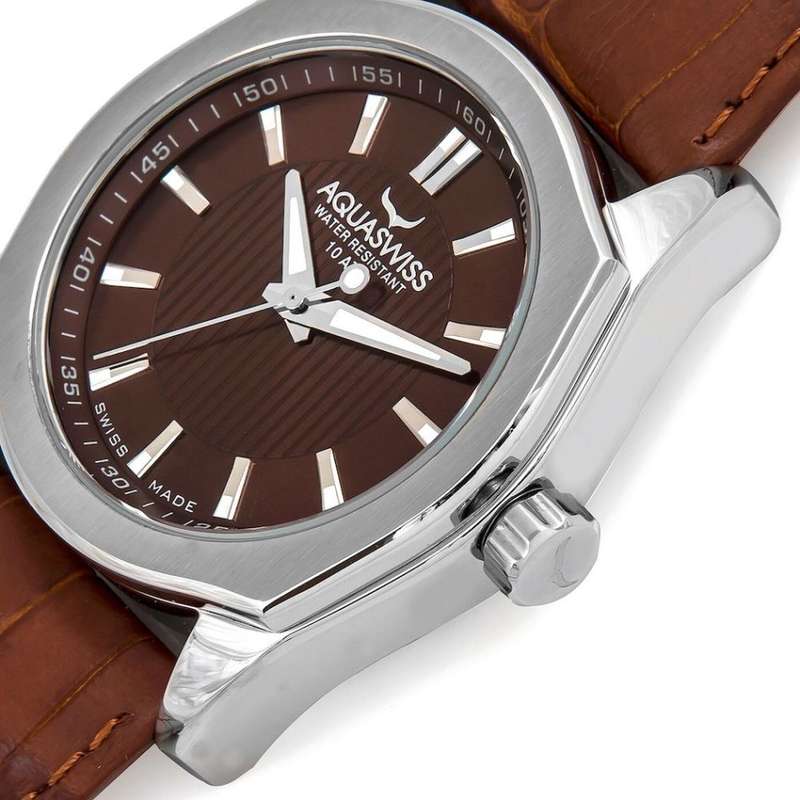 AQUASWISS Men's Classic IV Leather Watch CHOCOLATE SWISS Watch BRAND NEW W/ BOX, PAPERS