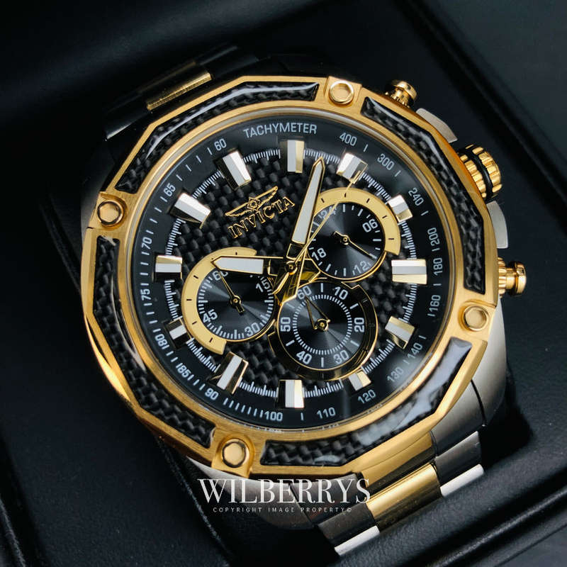 Retail: R11,999.00 INVICTA MEN'S AVIATOR TWO TONE BLACK CARBON CHRONOGRAPH WATCH BRAND NEW