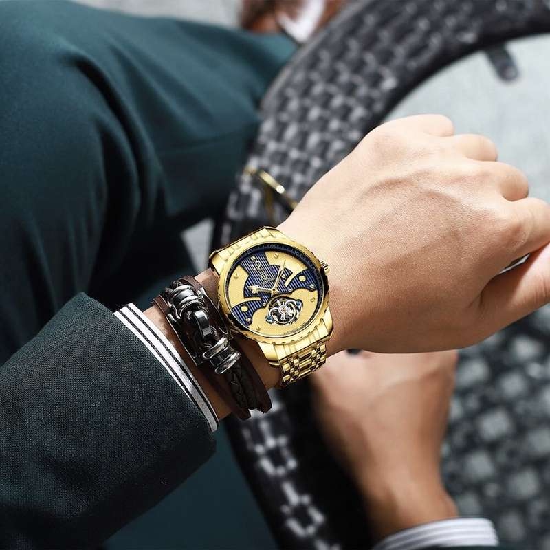 Retail: R2,799.00 TEVISE ® Men's La Crosse Automatic Gold/Blue Watch BRAND NEW