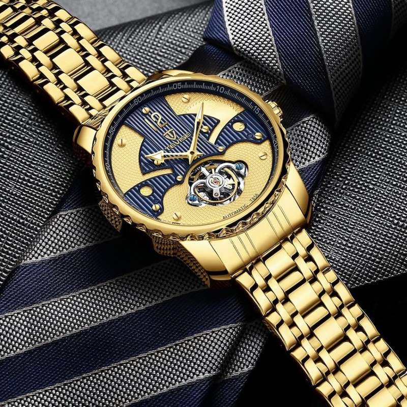 Retail: R2,799.00 TEVISE ® Men's La Crosse Automatic Gold/Blue Watch BRAND NEW